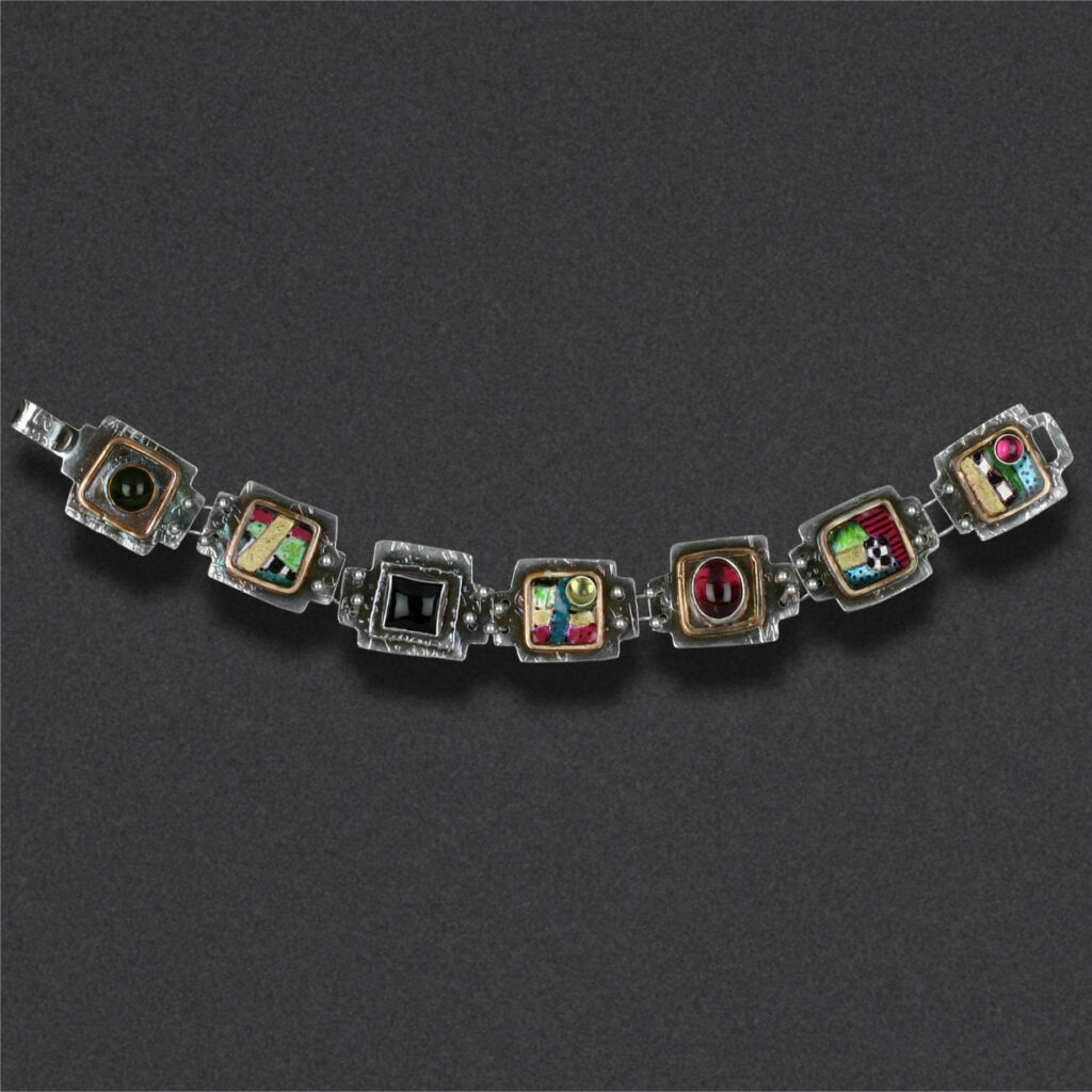 Image of Bracelet 5, Sterling silver, hand colored, semi-precious stones