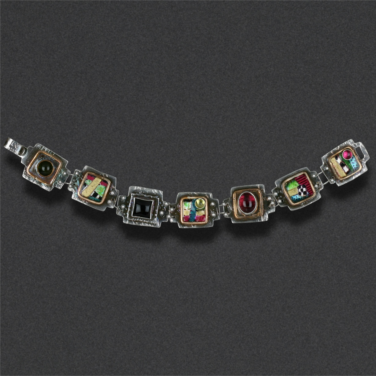 Image of Bracelet 5, Sterling silver, hand colored, semi-precious stones