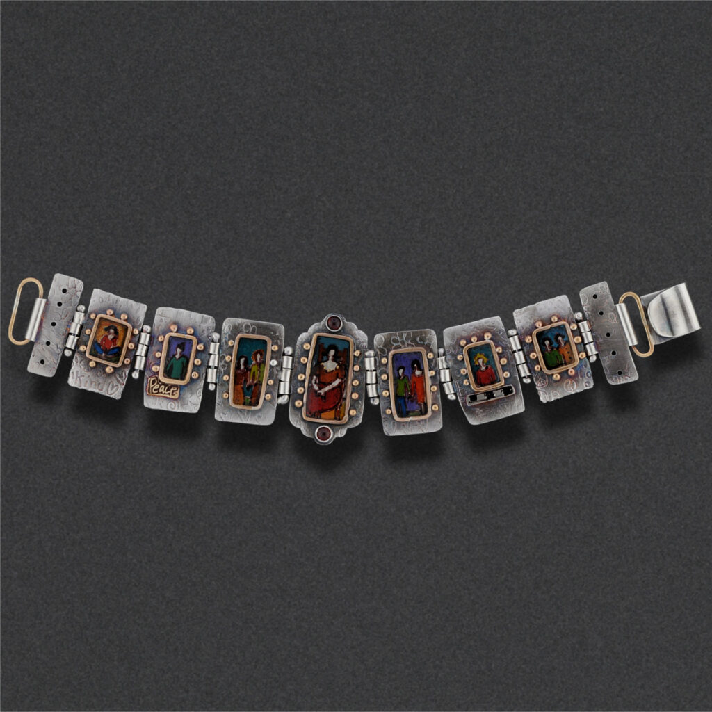 Image of Bracelet 6, Sterling silver, hand colored, semi-precious stones