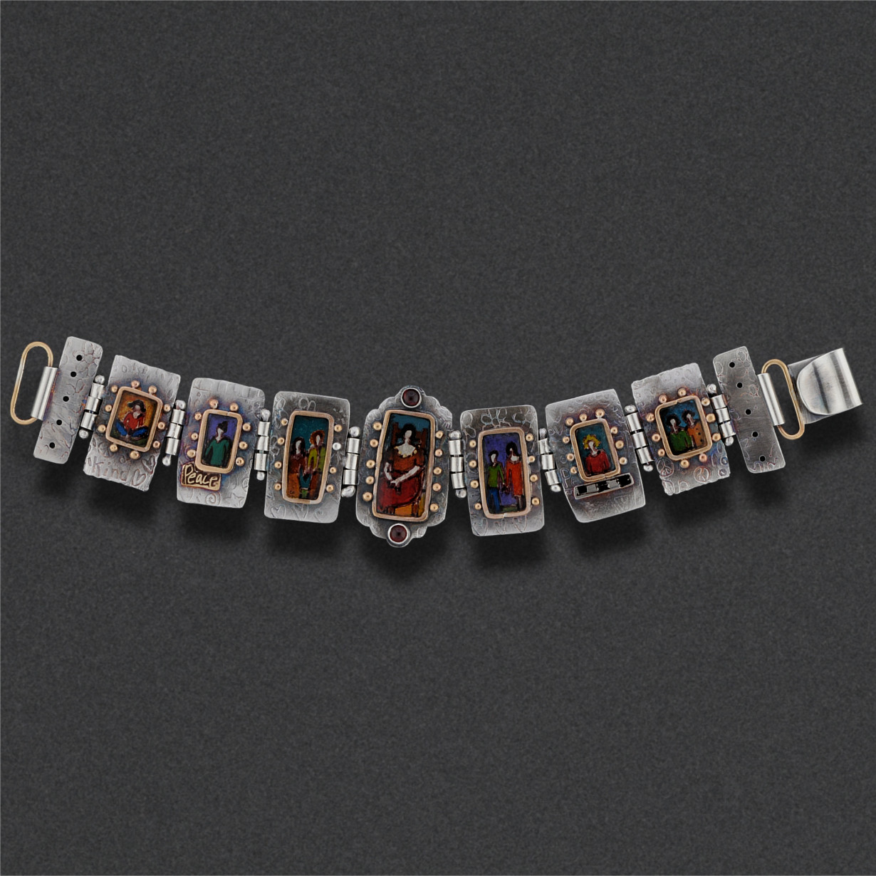 Image of Bracelet 6, Sterling silver, hand colored, semi-precious stones