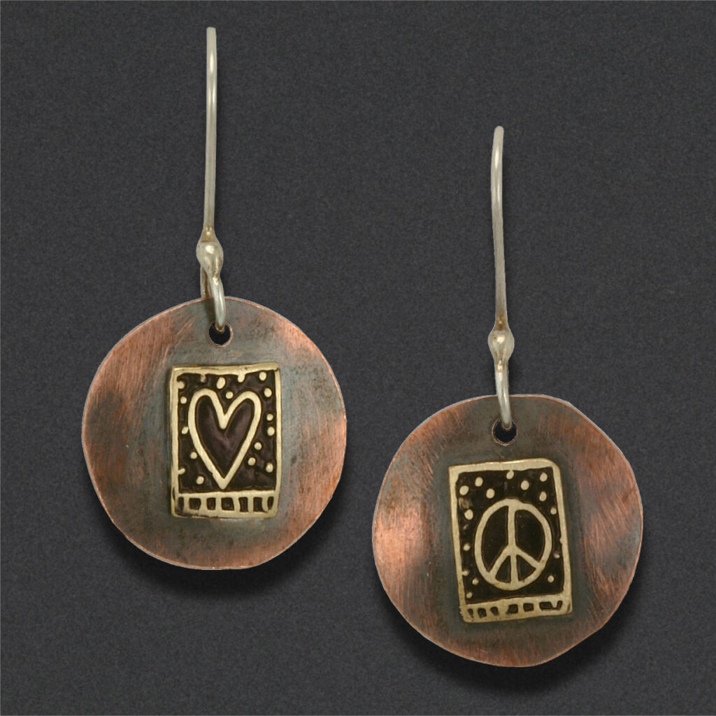 Image of Copper earrings 1, Sterling silver, brass, copper