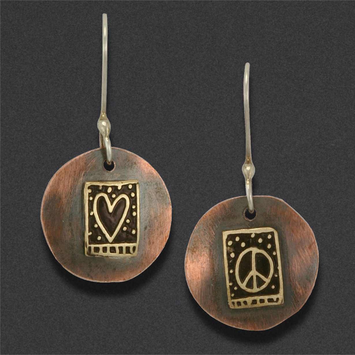 Image of Copper earrings 1, Sterling silver, brass, copper