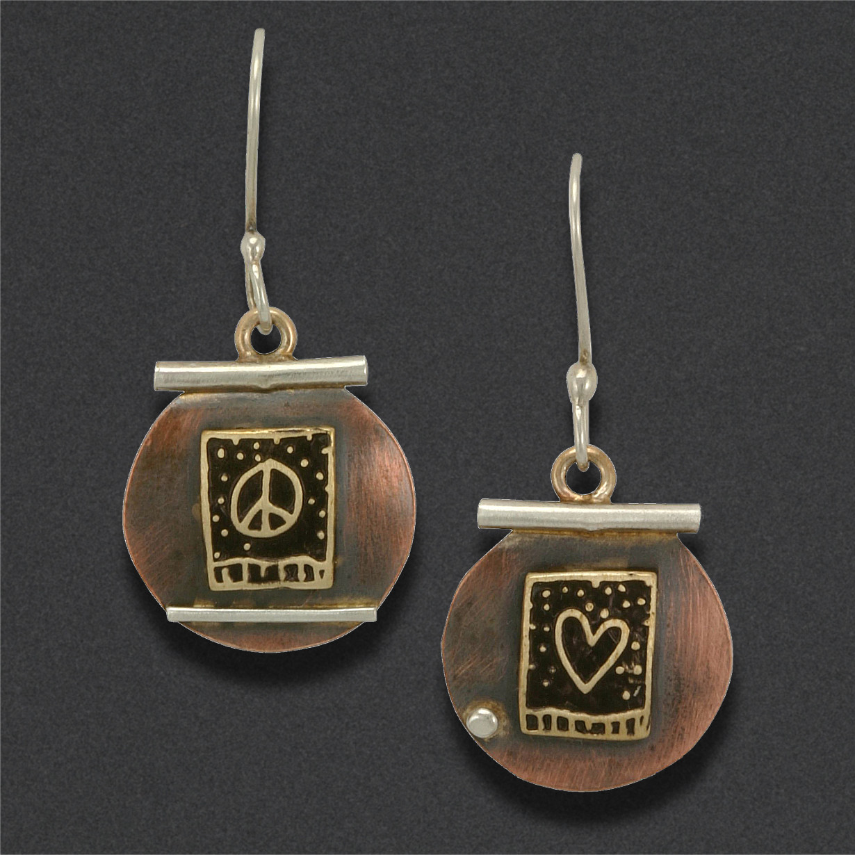 Copper earrings 5, Copper with brass and Sterling
