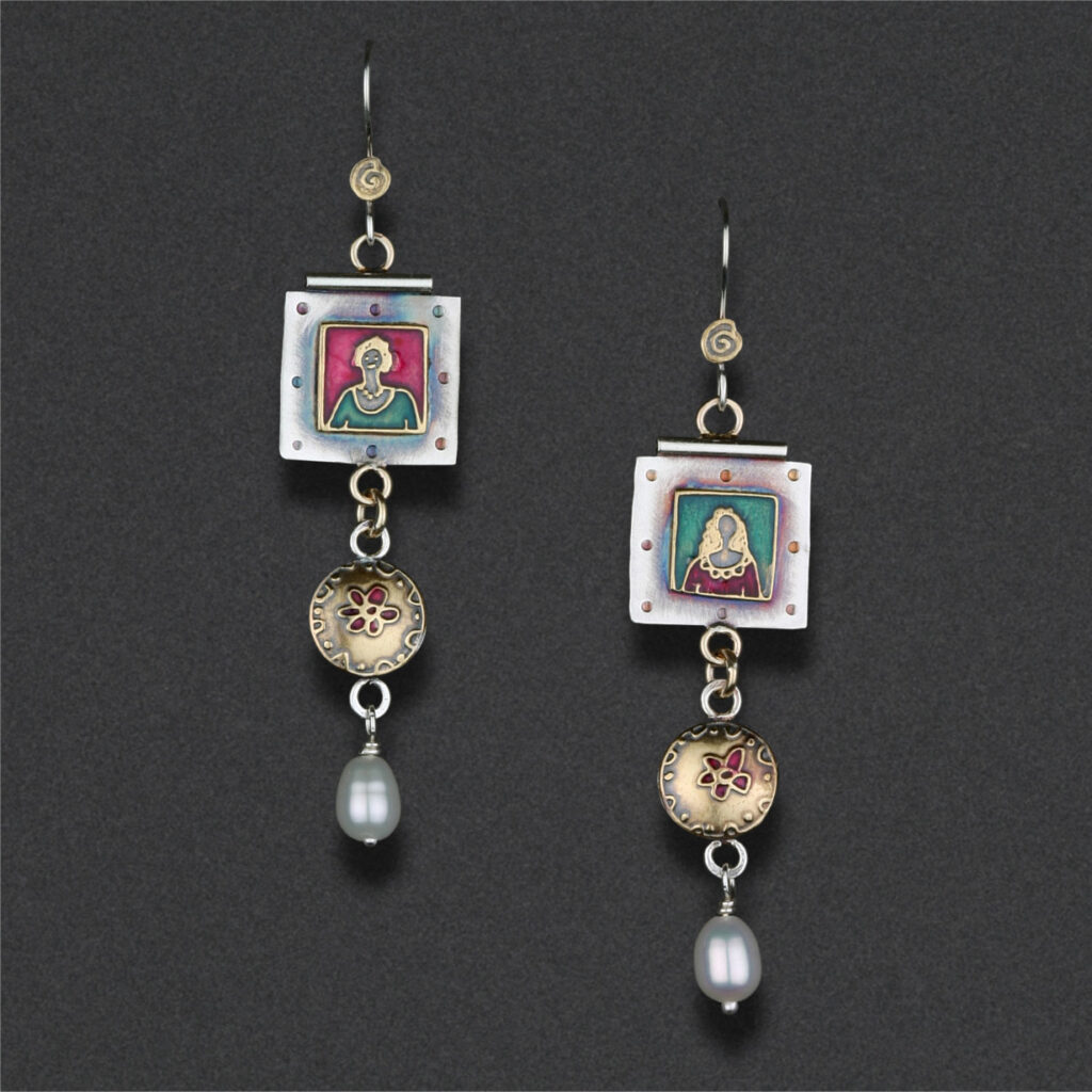 Image of Earring 25, Sterling silver, hand colored
