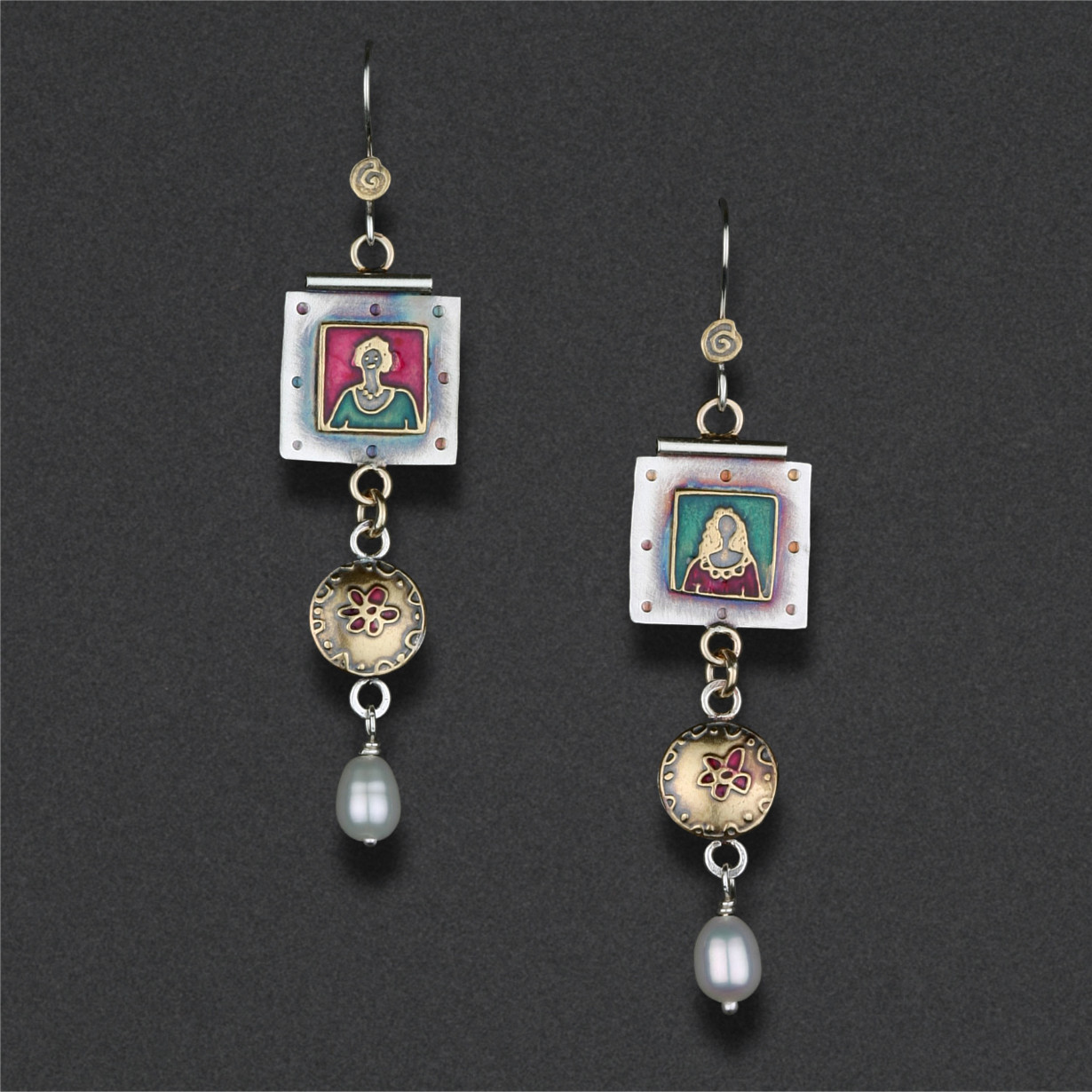 Image of Earring 25, Sterling silver, hand colored