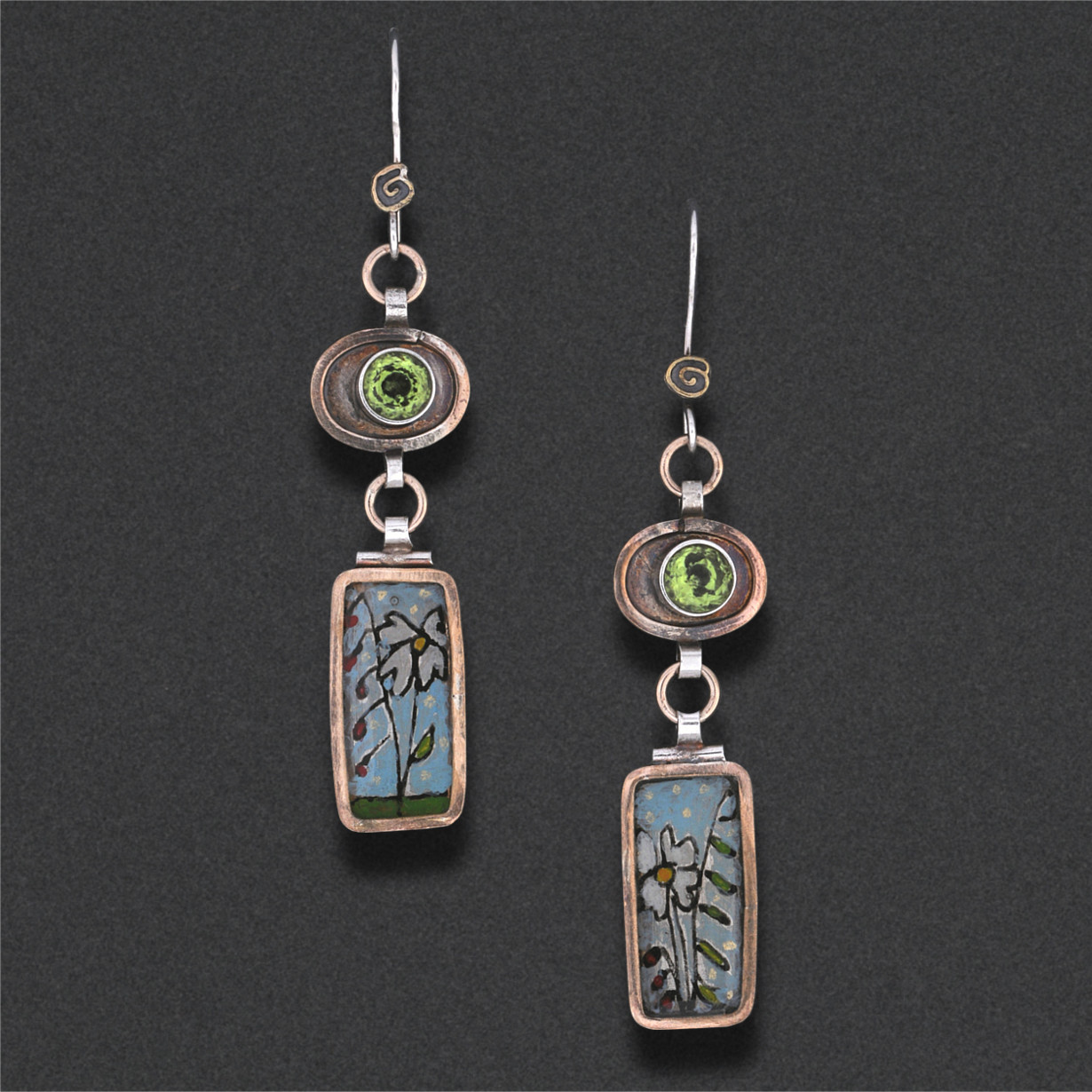 Image of Earring 21, Sterling, hand colored