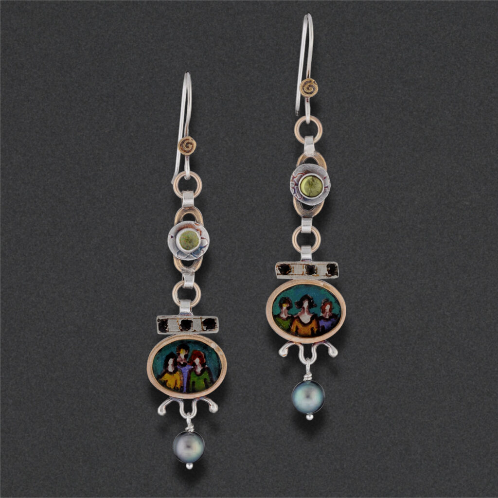 Image of Earring 24, Sterling silver, hand colored, semi-precious stones