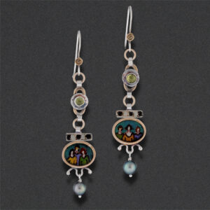 Image of Earring 24, Sterling silver, hand colored, semi-precious stones