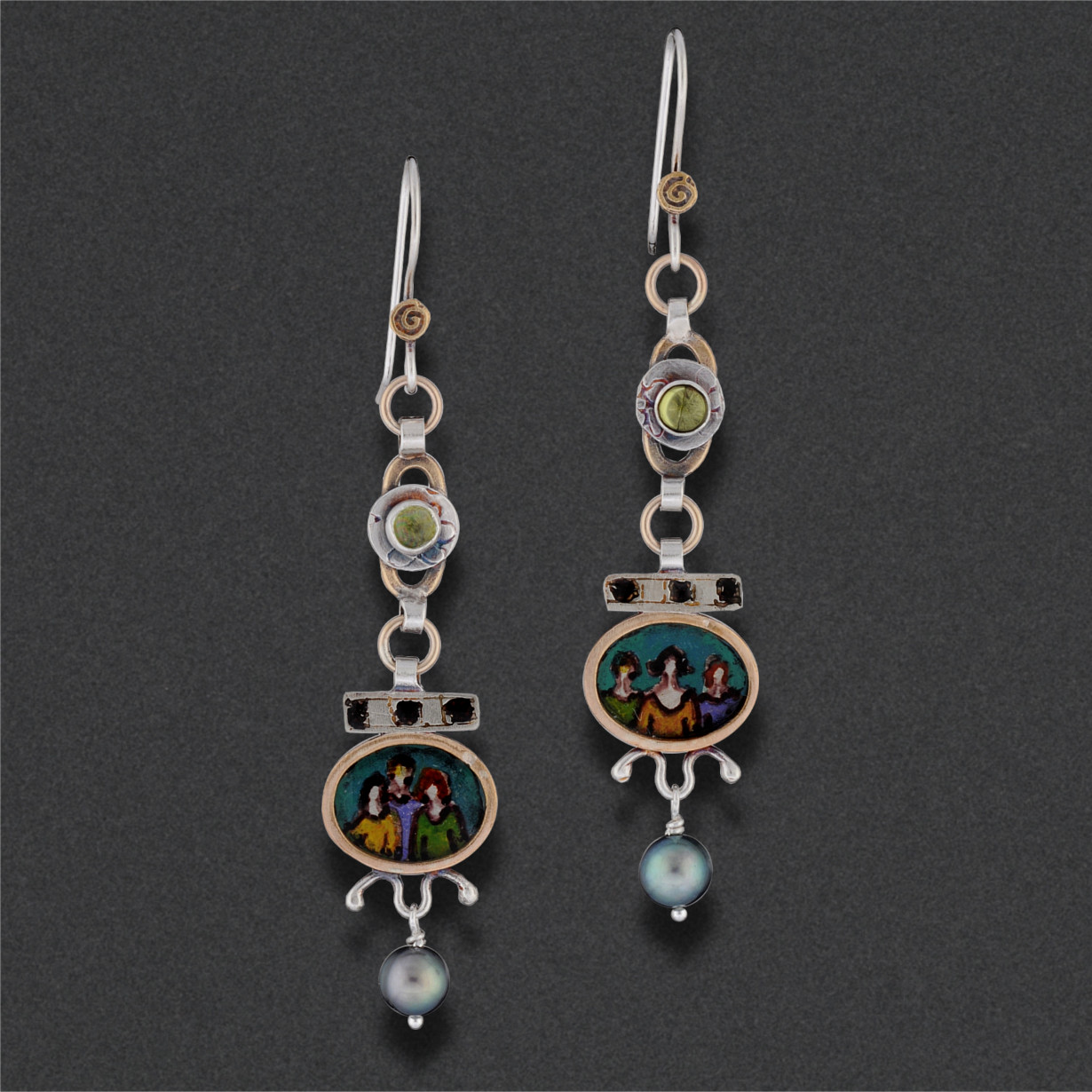 Image of Earring 24, Sterling silver, hand colored, semi-precious stones