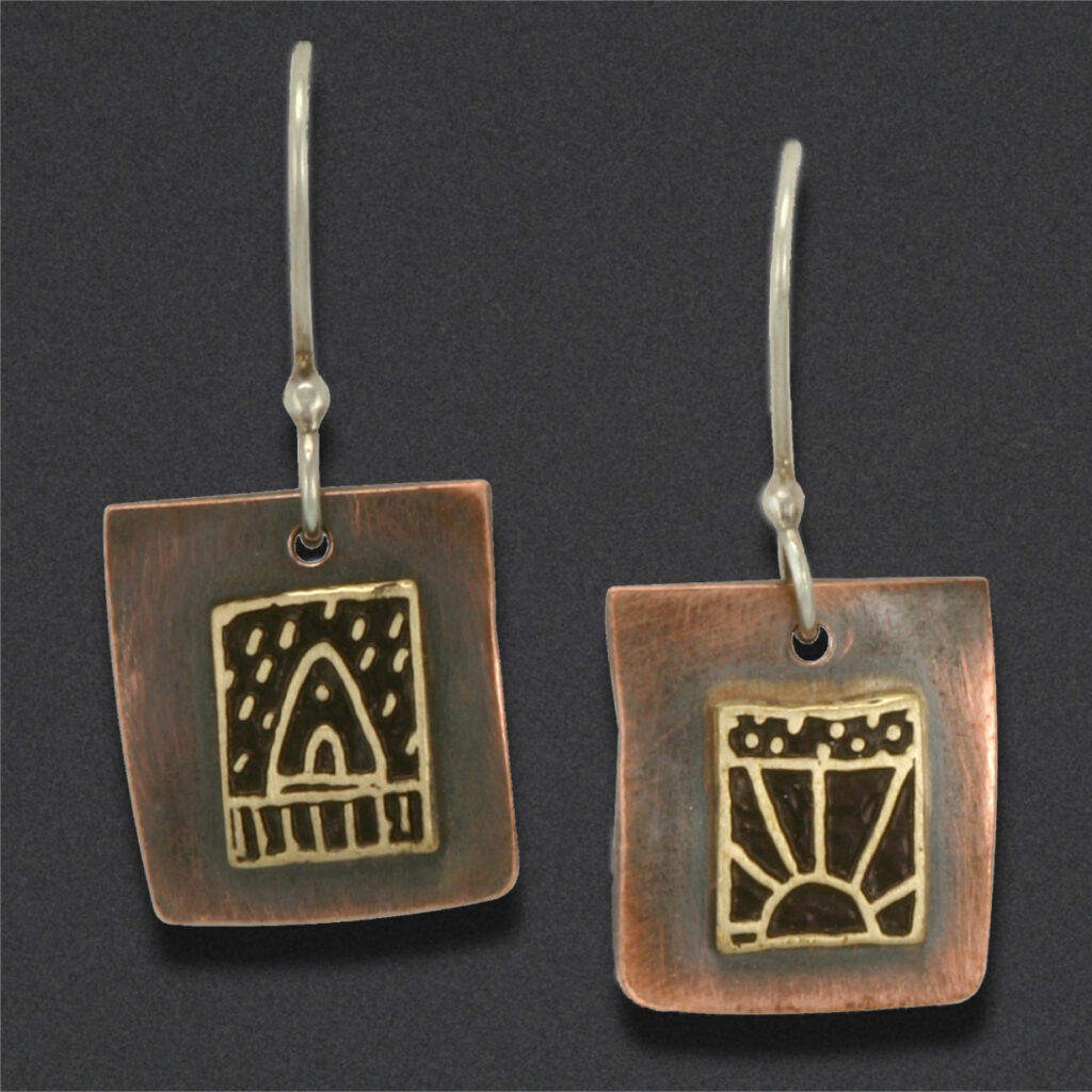 Image of Copper earrings 2, copper, Sterling silver , and brass