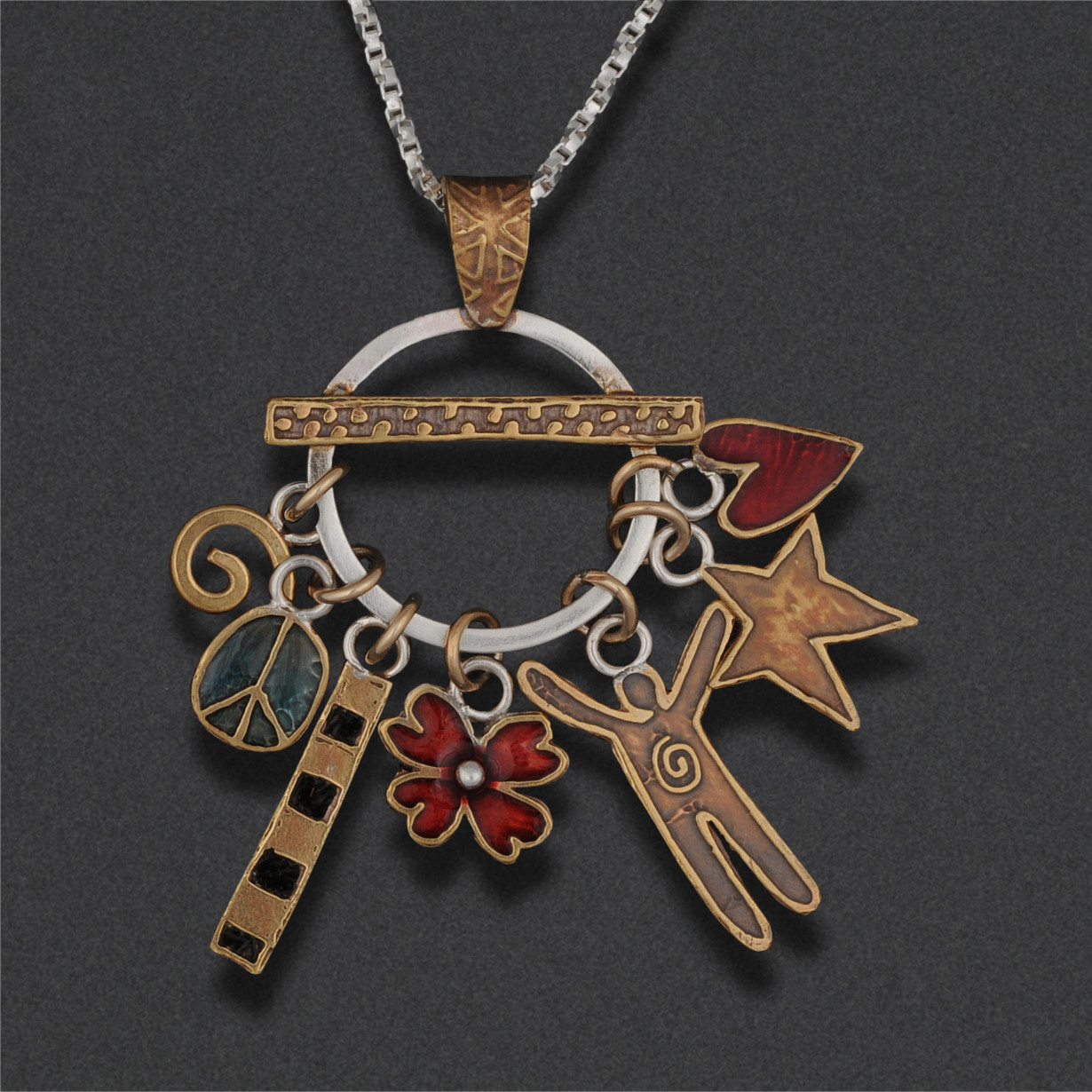 Image of Pendant 2, Sterling, brass, hand colored